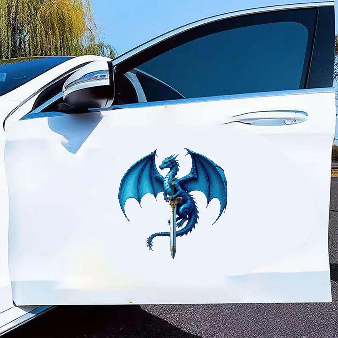 Three Ratels Q101 Fierce Blue Dragon and Sword Art Wall Stickers for Home Decoration IPDA decals Car stickers Waterproof