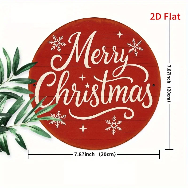 2D Flat, 2D flat print, fun inspirational quotes, vintage iron round tin sign- red Merry Christmas, rustic vintage home decor an