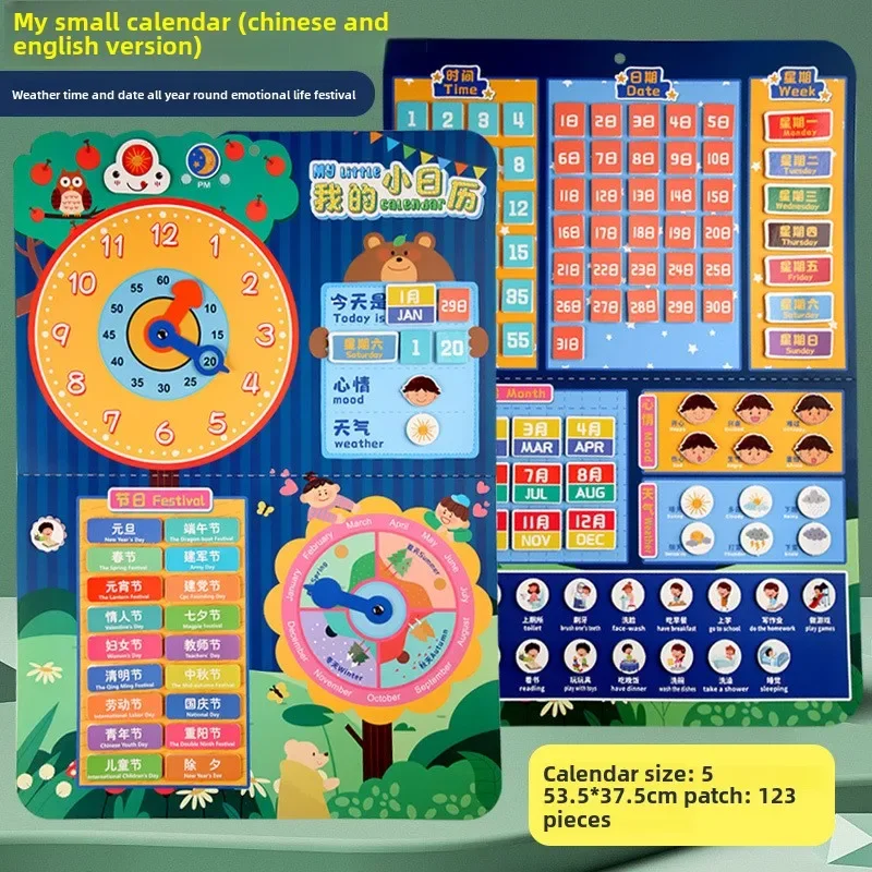 Kinderkalender, ruhiges Paste-Buch, lustiges Flipchart-Spiel, Lernen, frühe Bildung, Puzzle-Training, Uhr, Erkenntnis, pädagogisches Spielzeug