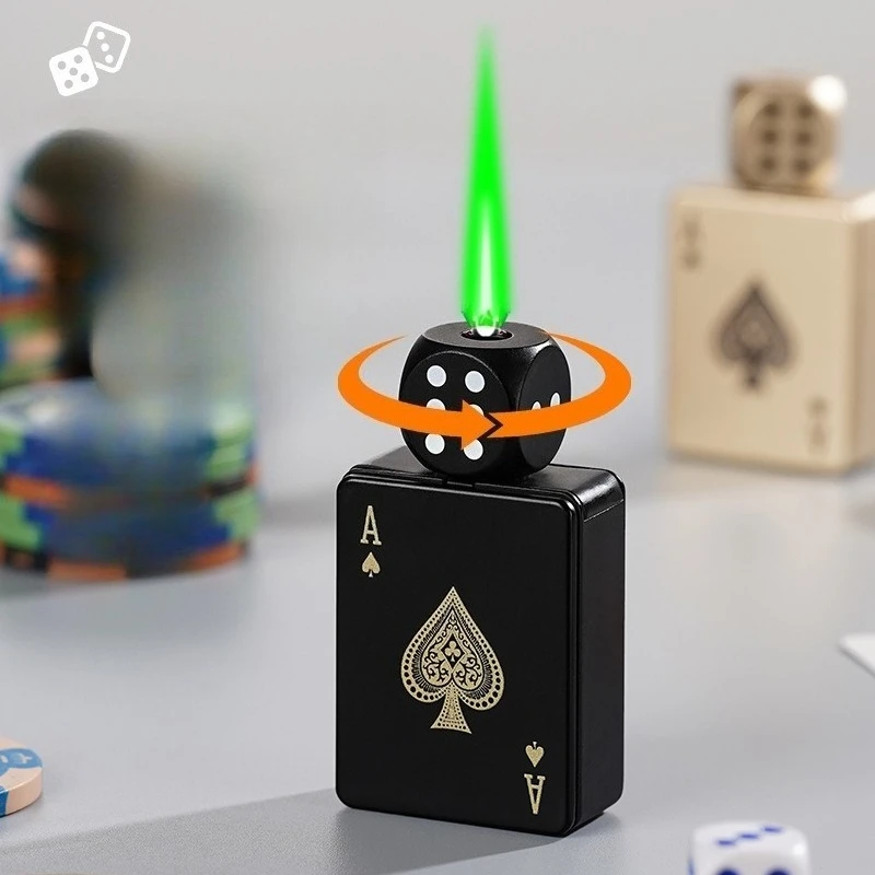 Creative Rotating Dice Poke Stereoscopic Design Windproof Green Flame Butane Gas Lighter Pull down Ignition Outdoor Fun Lighters