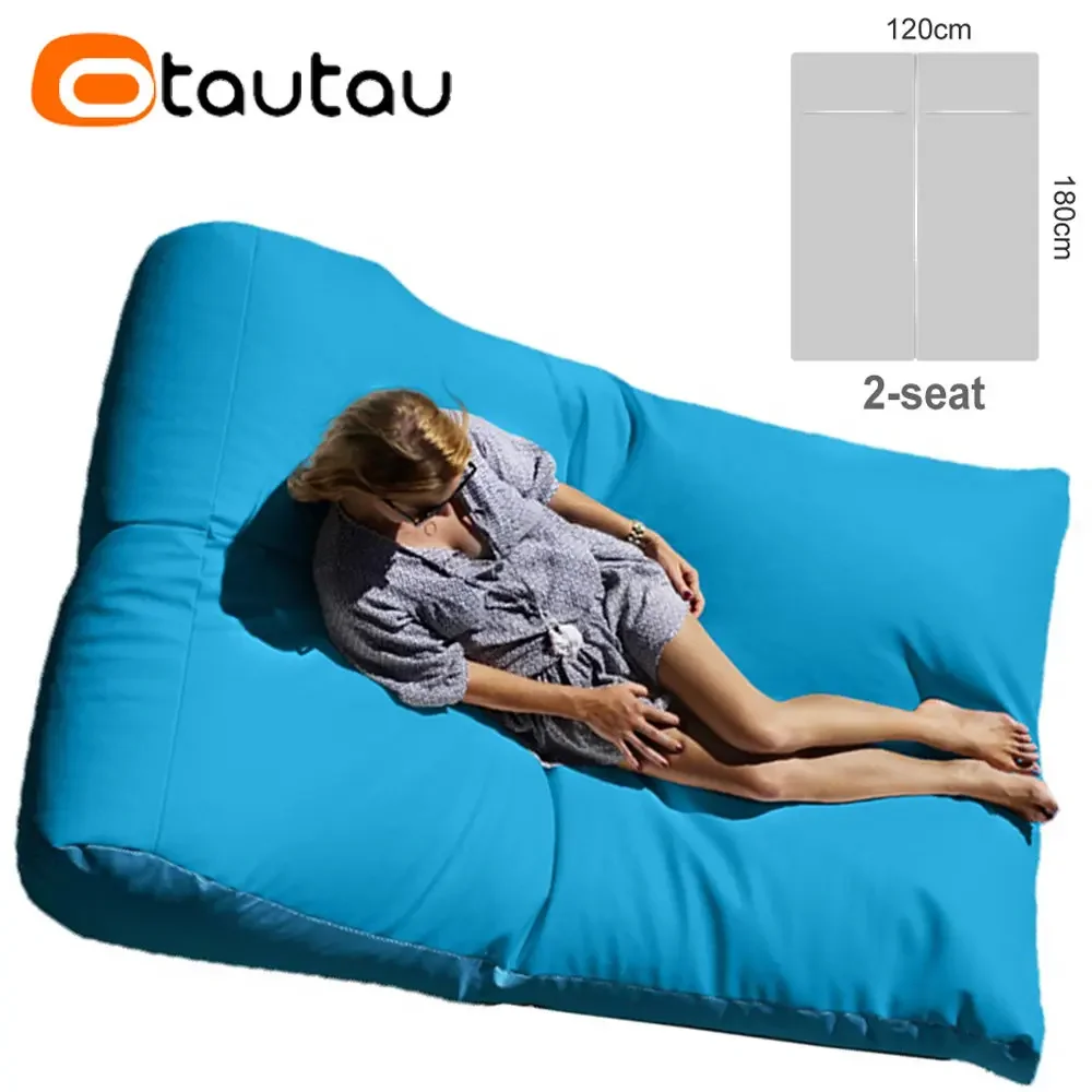 OTAUTAU 2-seat Outdoor Bean Bag Pouf Cover No Filler Waterproof Beach Garden Camp Chaise Lounge Sofa Bed Swimming Pool Puff Sac