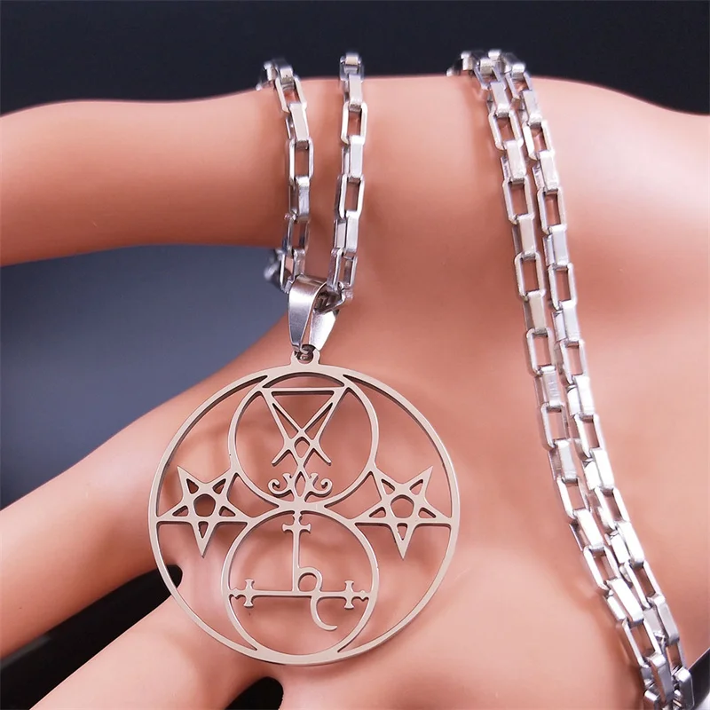 Demon Side of Lucifer Lilith Necklace Stainless Steel Satanic Amulet Talisman Necklace Jewelry chaine homme N2021S06