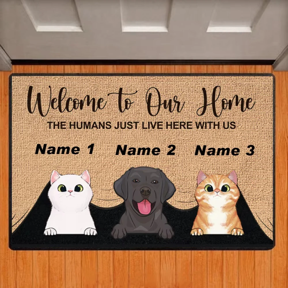 VIKAMA Personalized Pet Cat & Dog Welcome Doormat, Custom Name Entry Rug for Cat & Dog Lovers, Non-Slip Absorbent