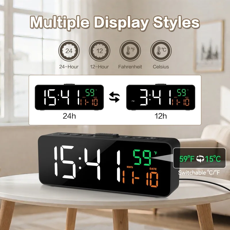 USB Digital Alarm Clock with Temp Display 3