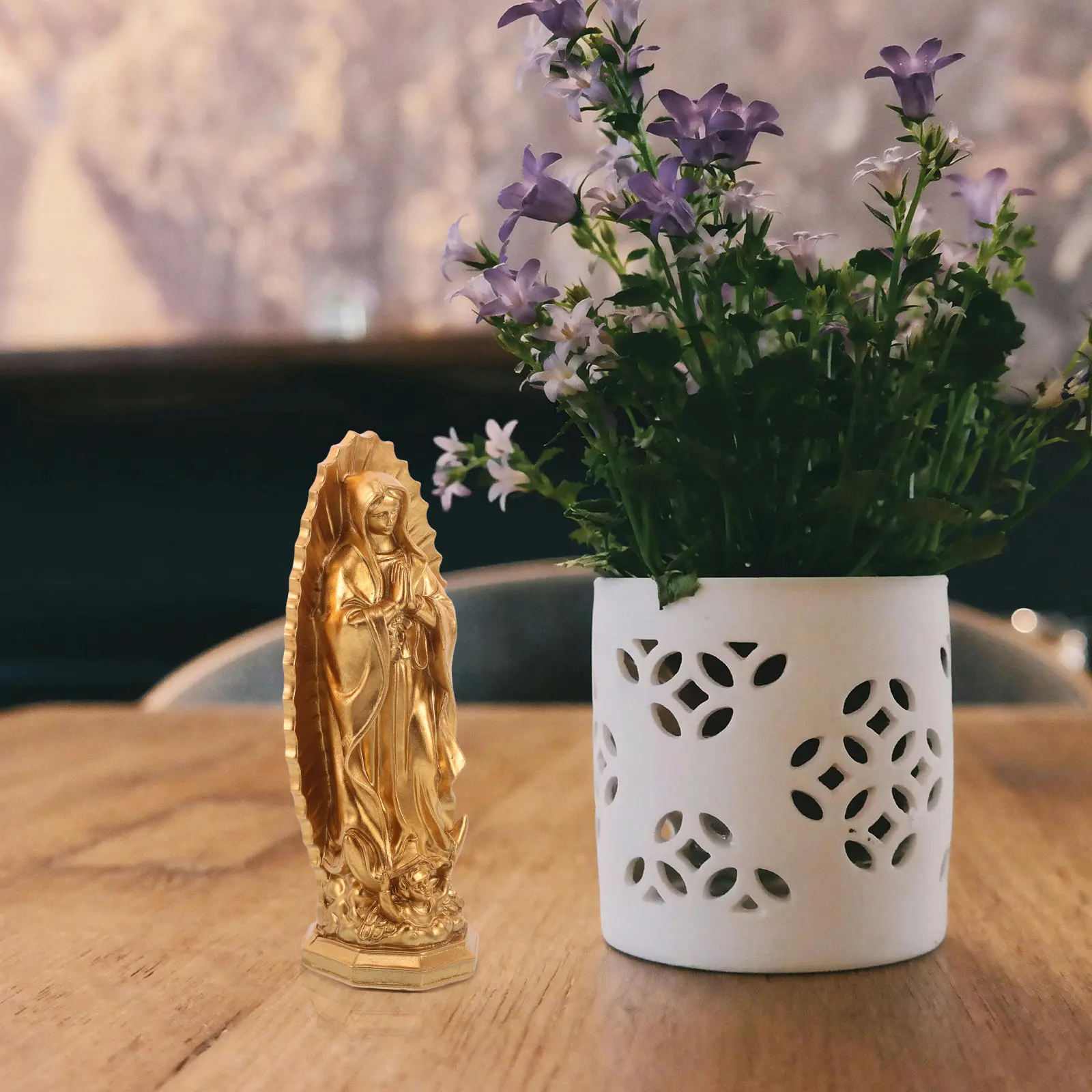 Our Lady of Grace Resin Statue Virgin Mary Catholic Sculpture Tranquil Prayer Pose Spiritual Home Decor for Living Room Office