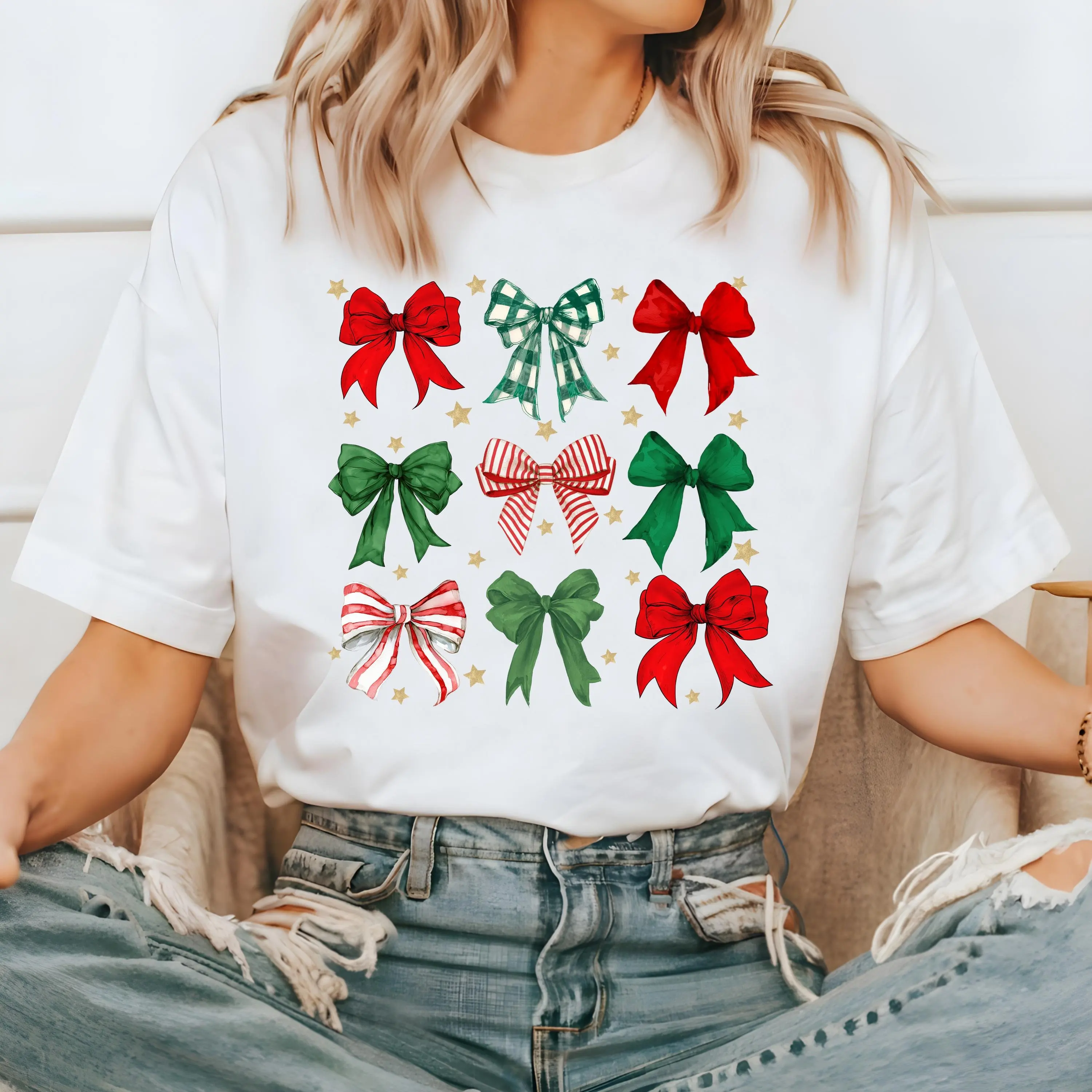 Cute Christmas Bow Comfort Colors T Shirt Vintage Tree Retro Holiday 2024