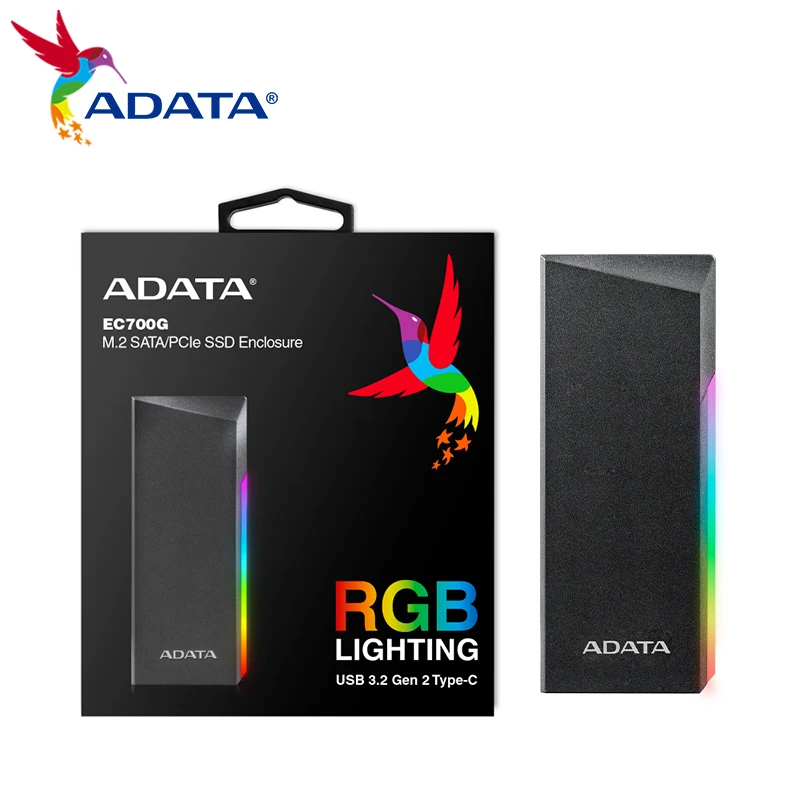 Imagem -05 - Adata-gabinete Ssd Portátil Ec700g M.2 Sata Pcie Solid State Drive Usb 3.2 Tipo-c Caixa de Disco Rígido Móvel com Rgb para Computador