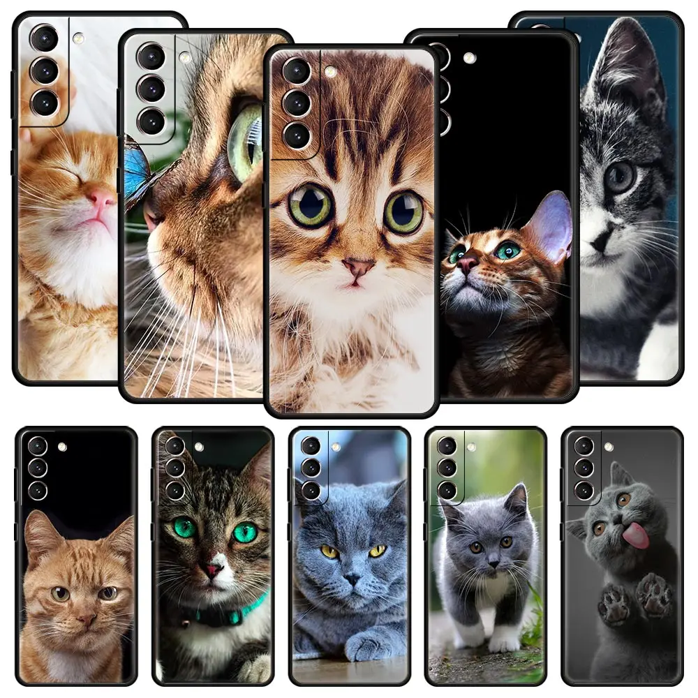 Cartoon Cute Cats Silicone Phone Case For Samsung Galaxy S23 S22 S21 S20 FE Ultra 5G S10 S10E S9 S8 Plus 10 20 Cover Bumper