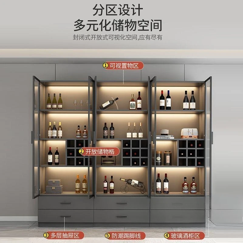 Drawer storage glass door gray wine cabinet light luxury living room wall integrated display cabinet display household figure