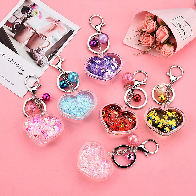 New Creative Oil Quicksand Heart Keychain Fashion Trendy Bag  Pendant Car Key Rings Exquisite Cute Couple