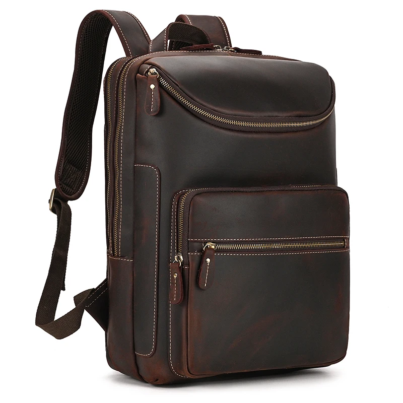 Casual Men Genuine Leather Backpack Crazy Horse Leather Vintage Style Travel Bagpack Bag School Bag Leather Daypay Man Women Bag