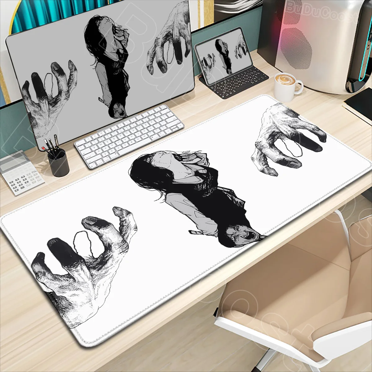 Cute Black and White Kawaii Anime Girl Makima Reze Mousepad Keyboard Pad PC Desk Mouse Mat C-chainsaw Man Laptop Gaming Mousepad