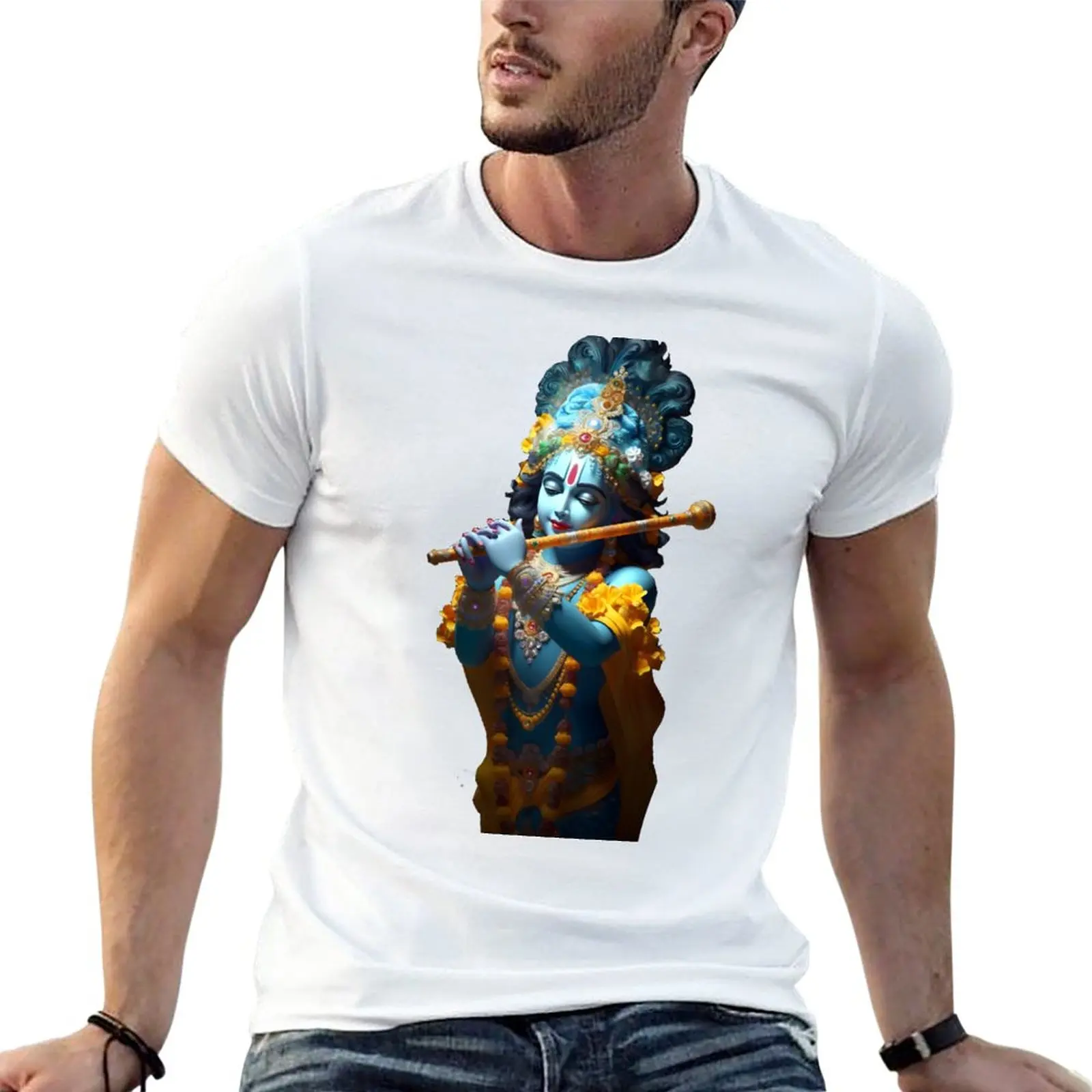 New Sri krishna murari digital art T-Shirt Short sleeve plain t-shirt summer top clothes for men