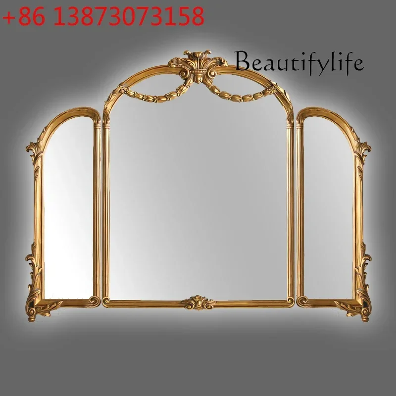French Smart Mirror Cabinet Northern European Style Wall-Hanging Mirror Washstand Bathroom Wall-Mounted Golden Light Luxury
