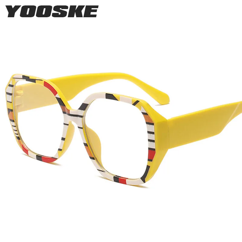 YOOSKE Eyewear Mirror Striped Large Frame Anti Shape Blue Light Flat Glasses Frame Fashionable Lightweight Glasses Frame