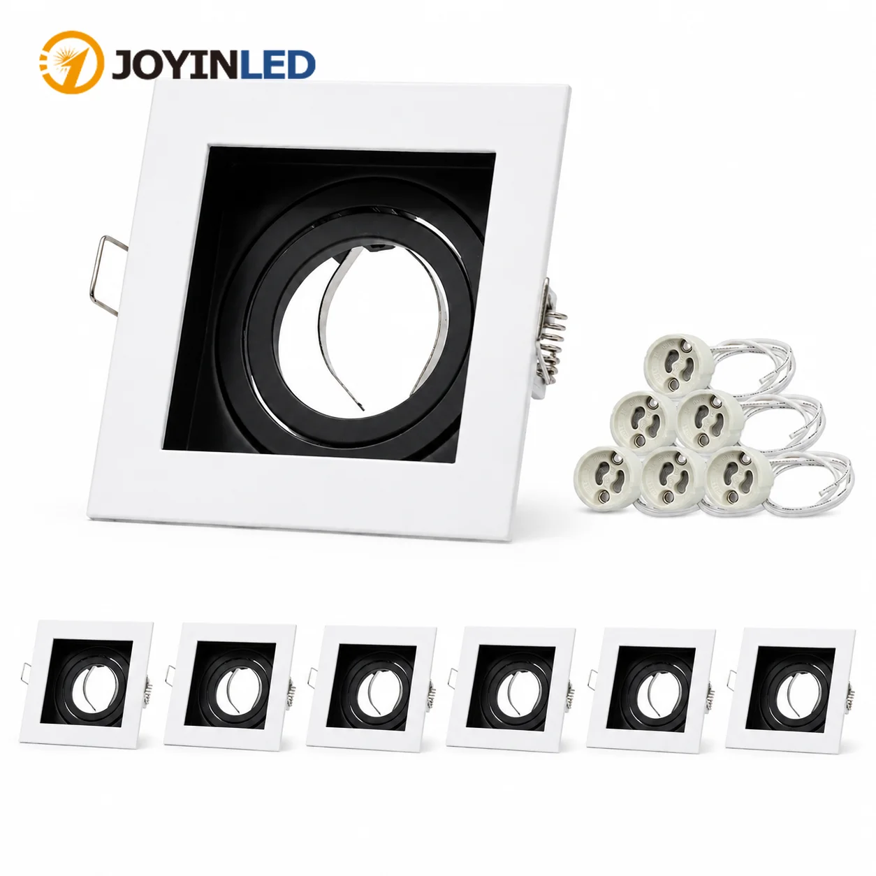 JOYINLED 6PCS GU10 Recessed Spotlights Square Adjustable Downlight Frames with Lamp Holders for Ceiling Indoor Lighting
