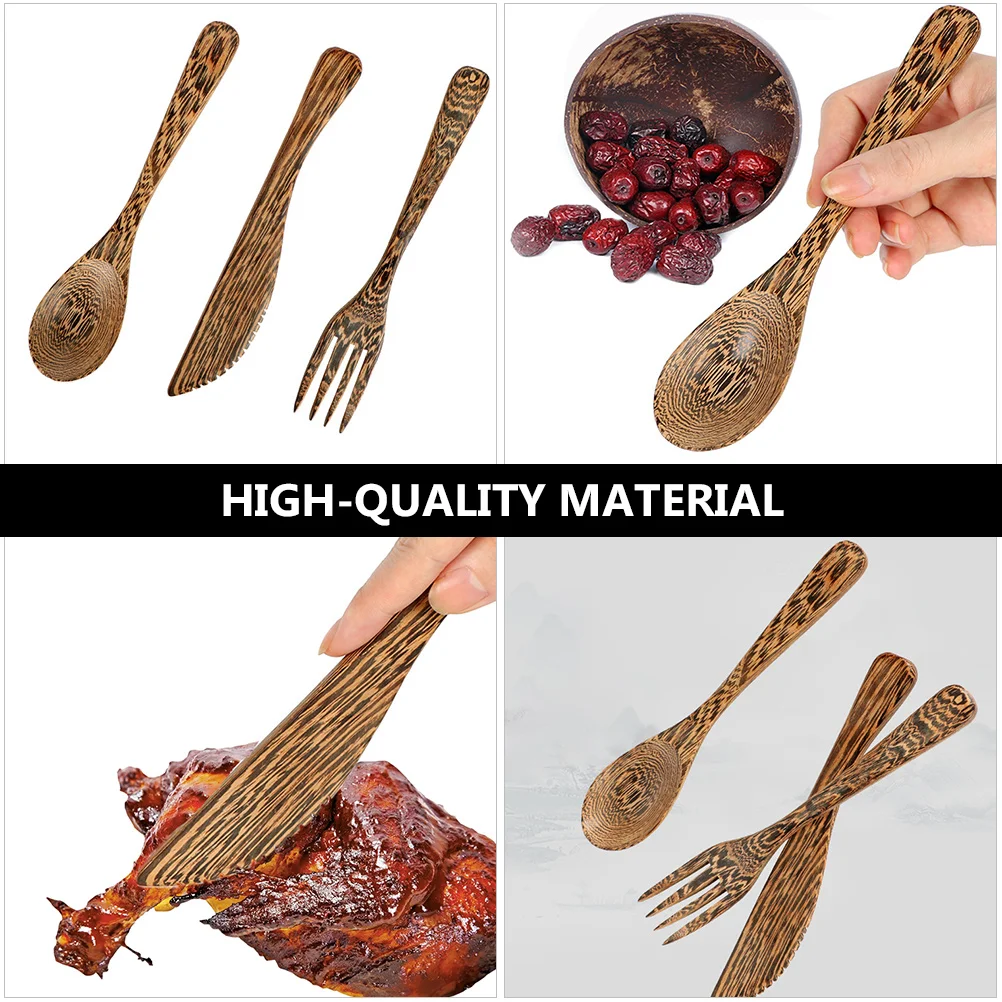 

3Pcs Wooden Unpainted Spoon Fork Wood Tableware Knife Kit Healthy Tableware Kitchen Wood Spoon Supplies Bar Utensils
