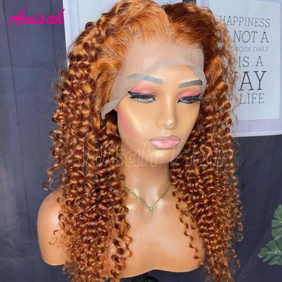 Ginger Orange Colored Deep Curly Lace Front Human Hair Wigs for Women Pre Plucked Glueless Transparent Lace Frontal Wig