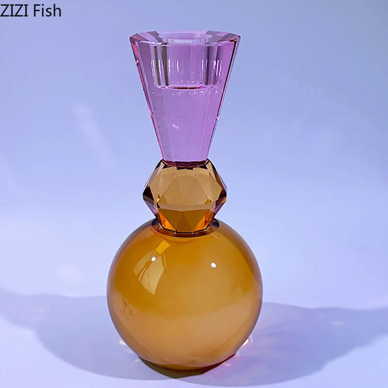Colorful Crystal Candle Holders Desk Decoration Romantic Candlestick Wax Melt Burner Transparent Candle Stand Modern Home Decor