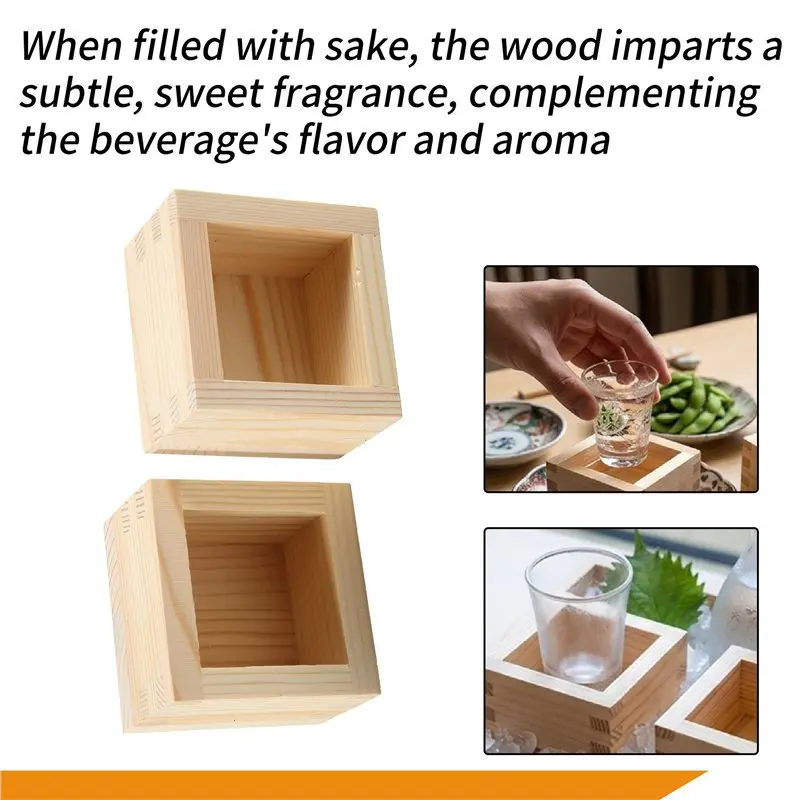 A02M-2Pcs Japanese Culture Wood Wooden Sake Cup Wooden Masu Hinoki Wook For Chilled Sake With Leak-Resistant Interlocking Joints