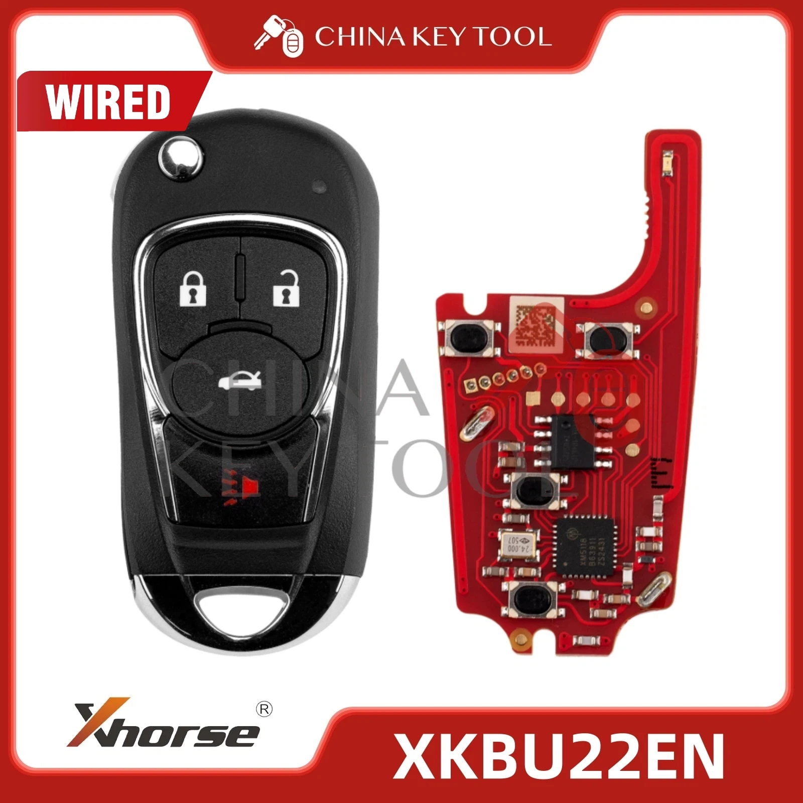 Original Xhorse XKBU22EN Universal Flip Wire Remote Key 4 Buttons BU Style