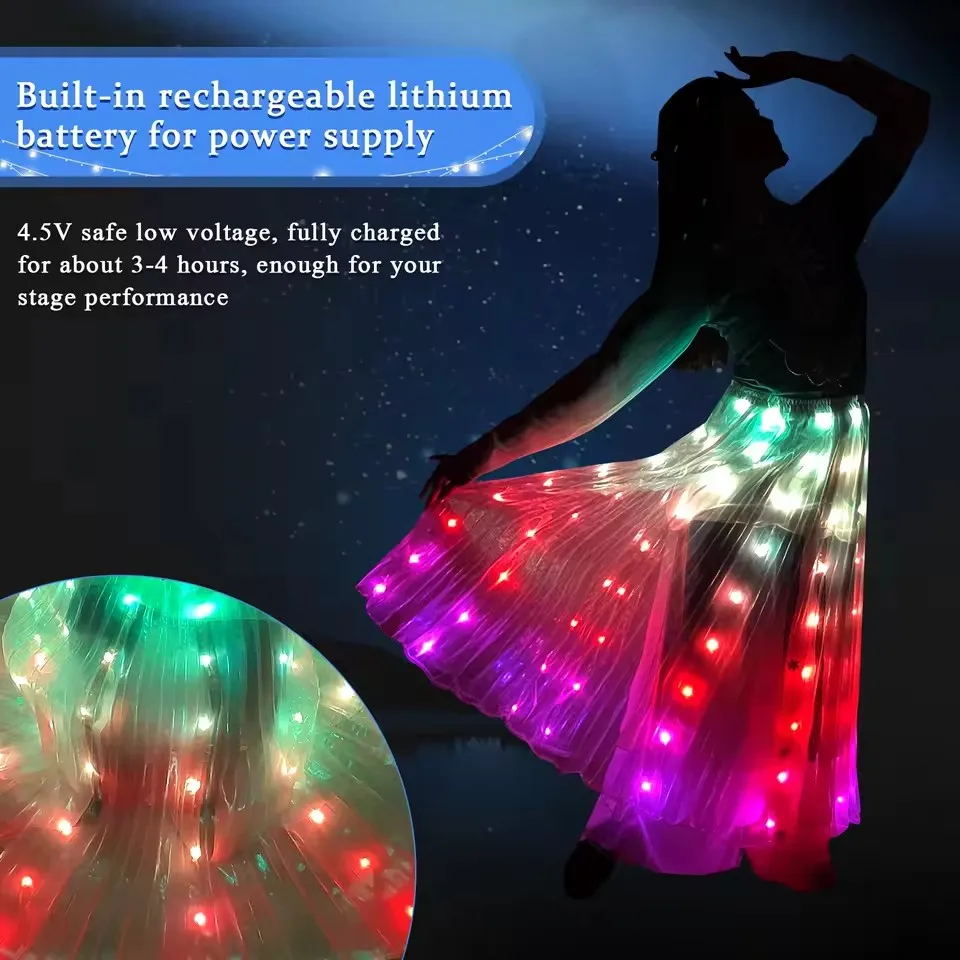 New LED Dance Skirt for Adult Belly Dance Performance Props White Light Luminous Dancewear Halloween Party Dance Stage Costumes