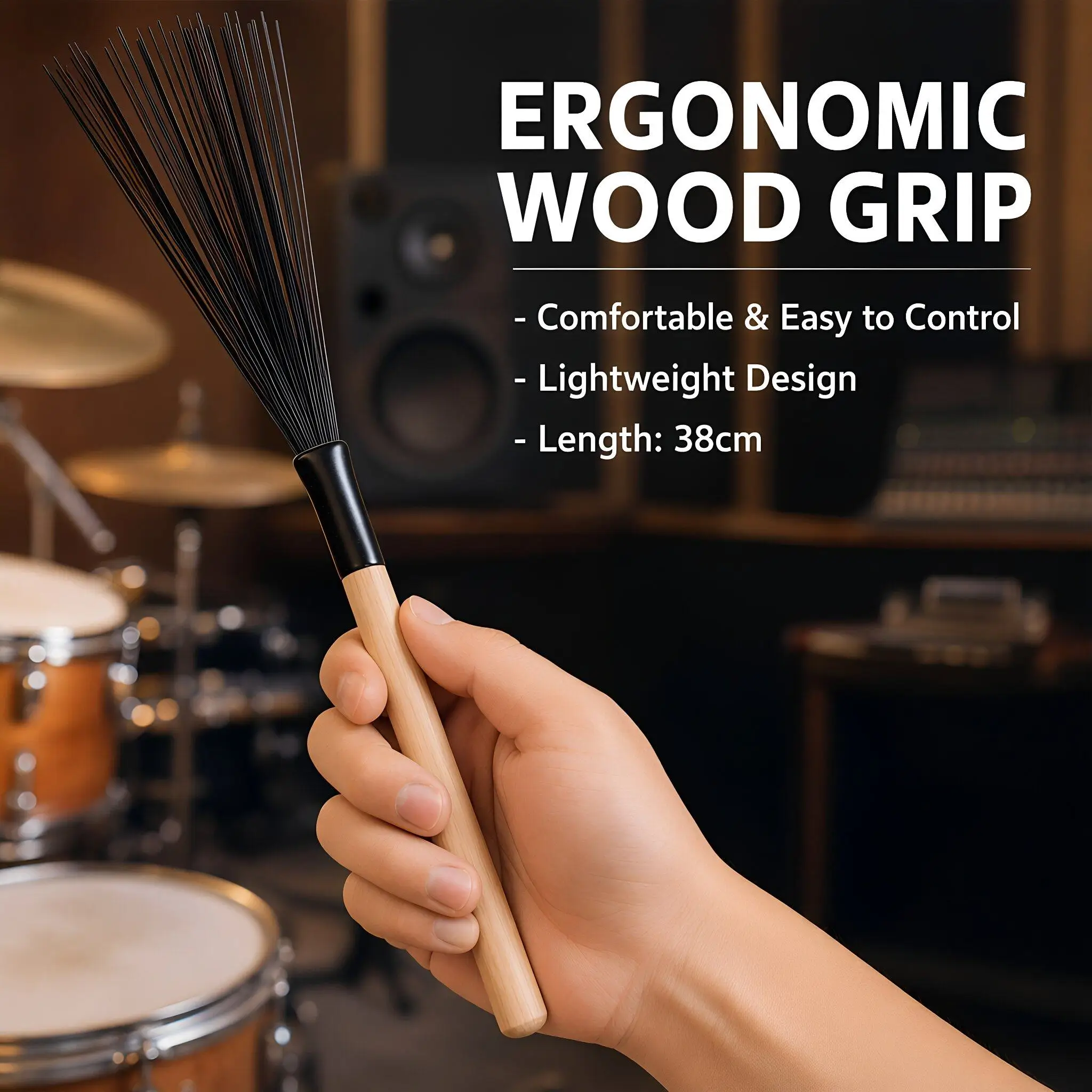 Drum Brush Bundle Rod Brushes for Snare Drums Nylon Drumming Wood Handle Acoustic Accessories Rods Drumsticks