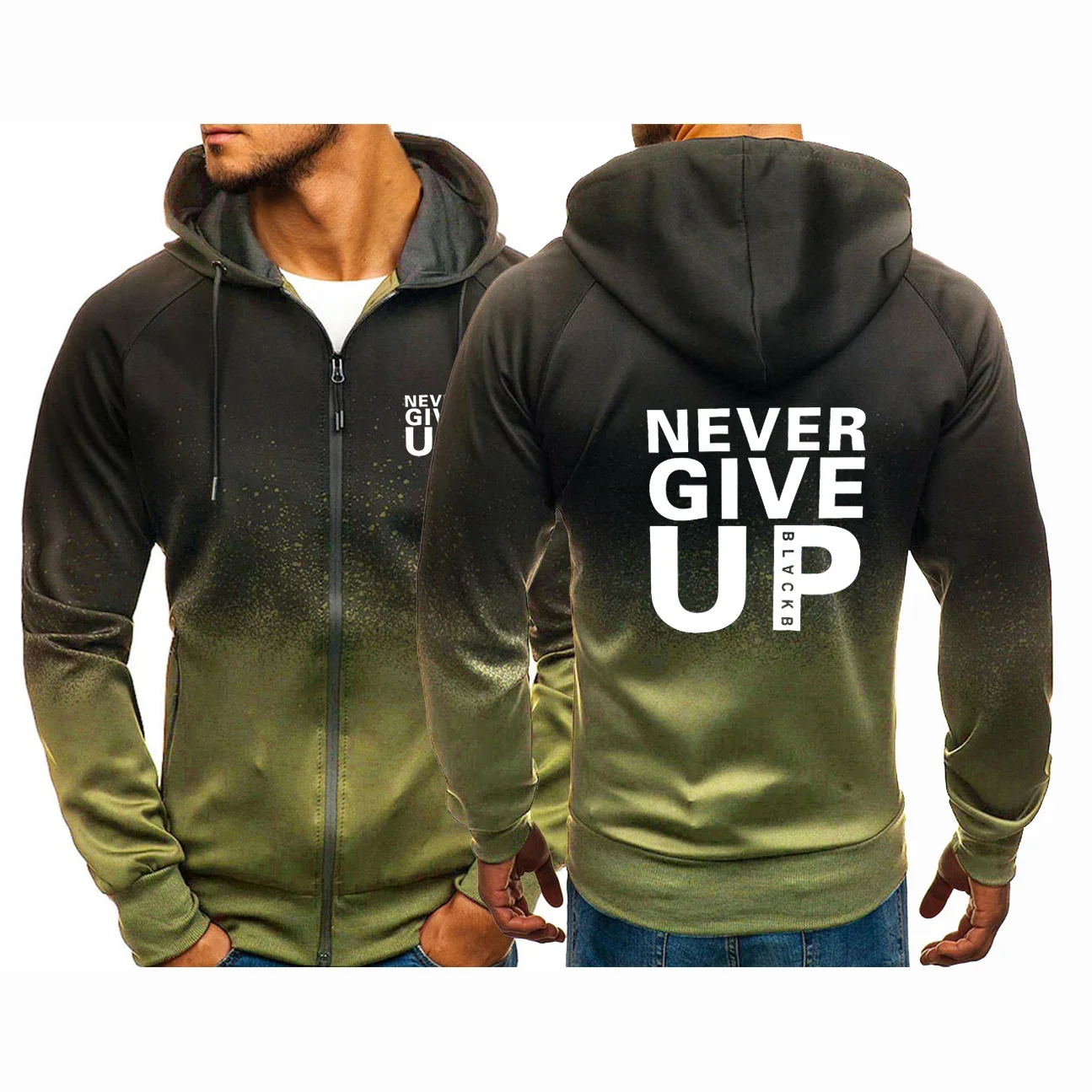 Never Give Up 2024 Men New Spring and Autumn Gradient Sweatshirts Harajuku Hoodies Zip Pullover Handsome Cotton Clothing Jackets