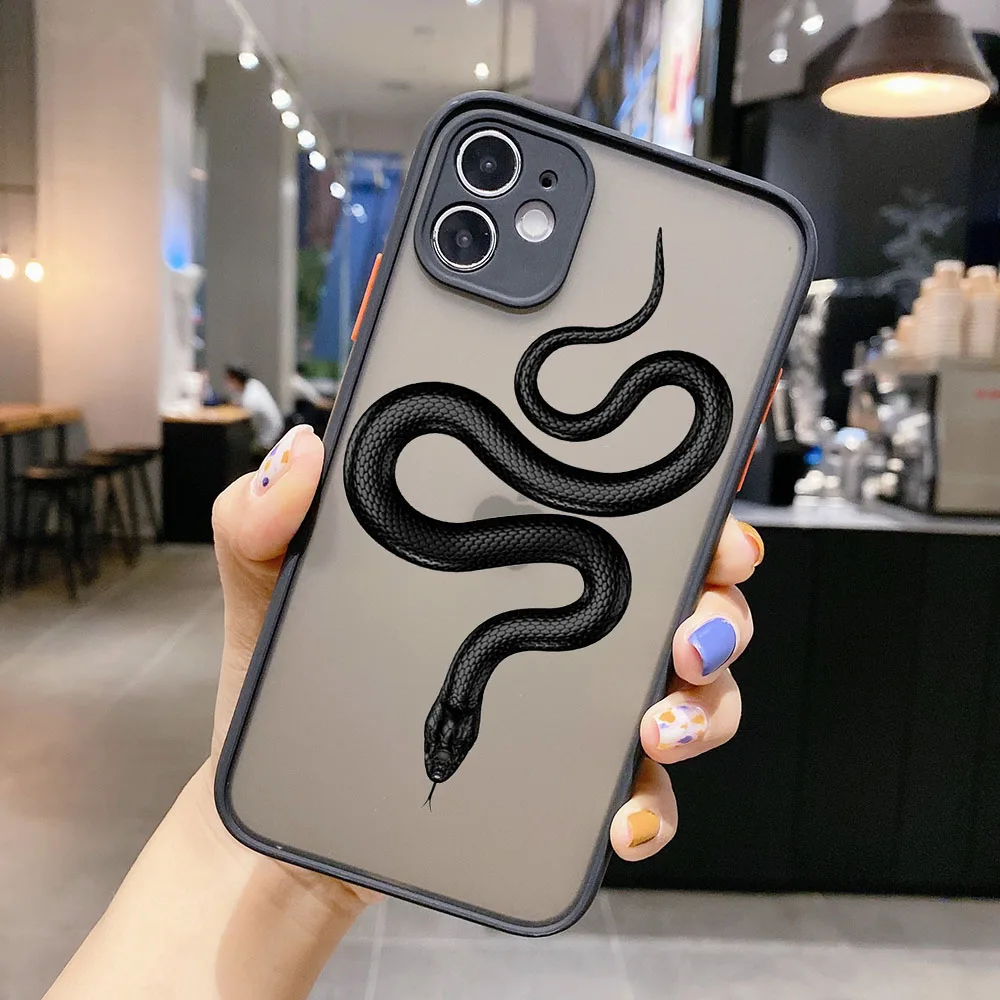 Matte Phone Case for iphone 16 14 13 15 Pro Max 8 7 Plus 12 11 Mini XR X XS SE Snake Cobra Python Transparent Case Funda Shell