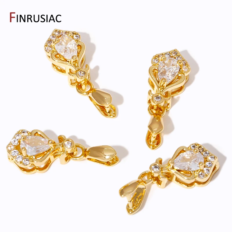 Wholesale 18K Gold Plated Inlaid Zircon Clamp Pinch Clip Bail Hooks Connector For Jewelry Making,DIY Necklace Pendant Findings