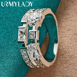 URMYLADY 925 Sterling Silver Square/Round/Oval Zircon 7-10# Ring For Women Fashion Wedding Party Charm Jewelry