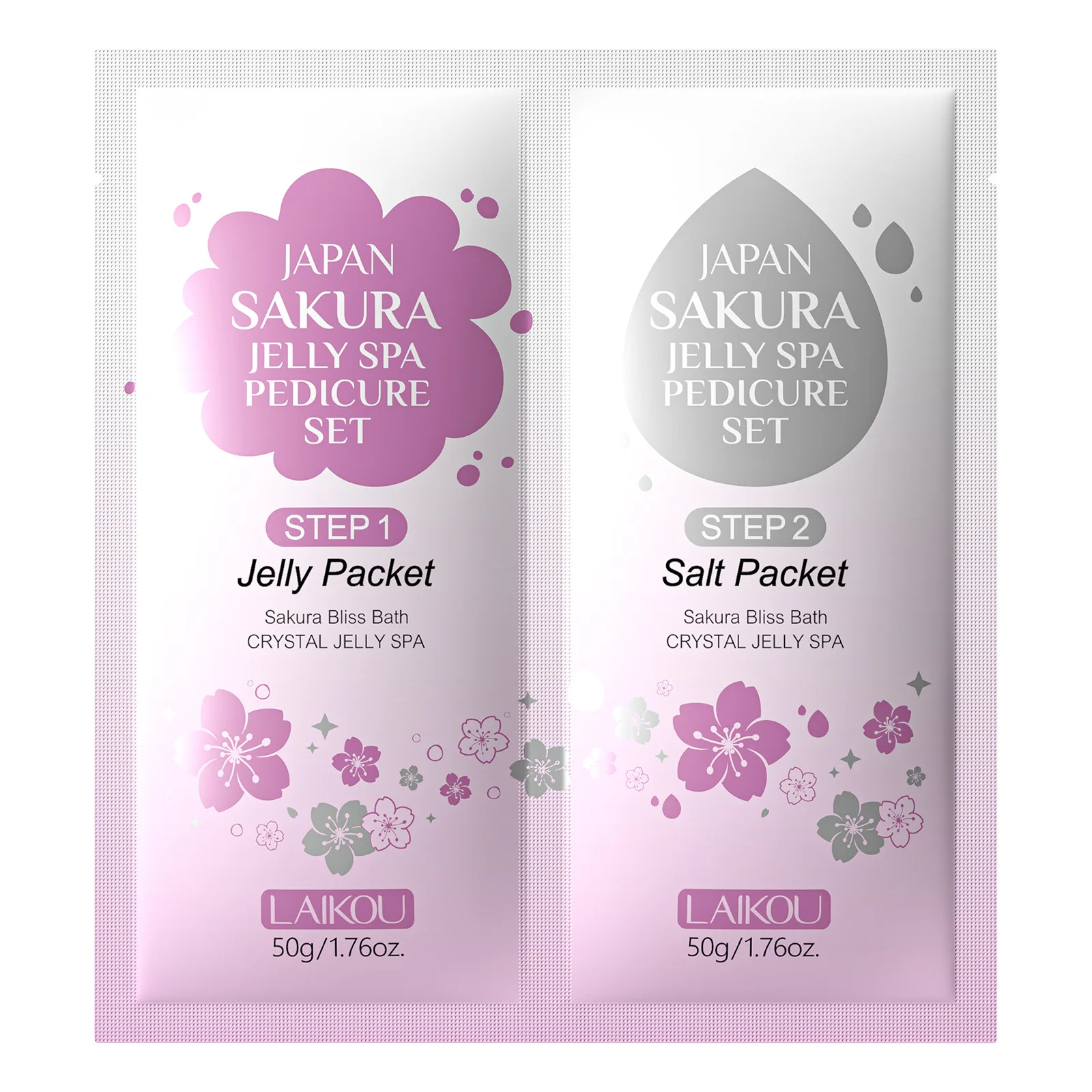 LAIKOU Sakura Foot Bath Salt 2x50g, Exfoliating Dead Skin Remover Soak, Moisturizing Softening Foot Care Long Lasting Fragrance
