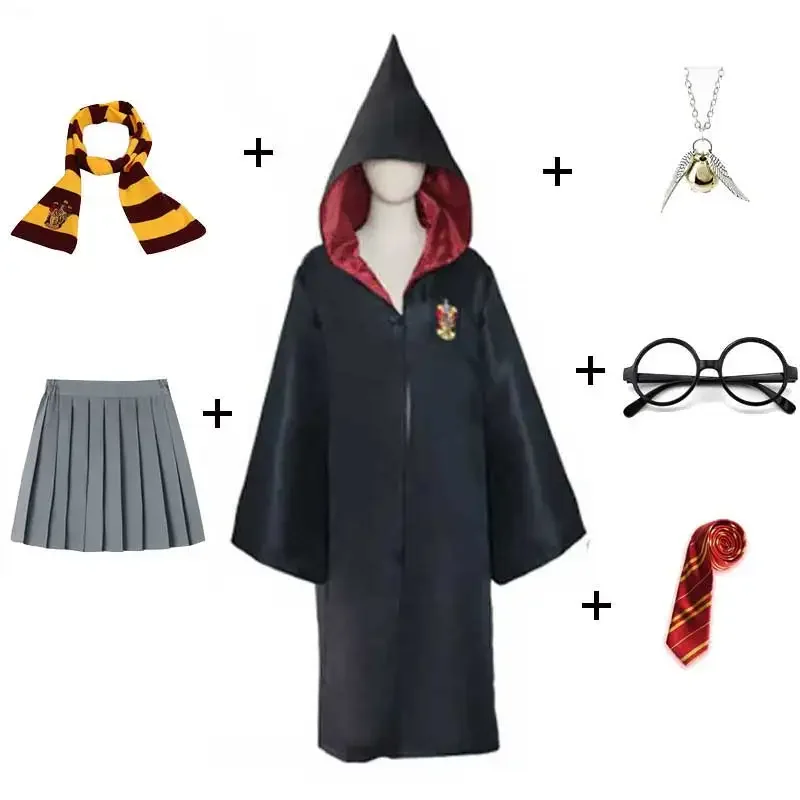 Girls Women Halloween Costume Children Adult Magic School Caputium Sweater Granger Skirt Wand Tie College Uniform Wizard Cosplay