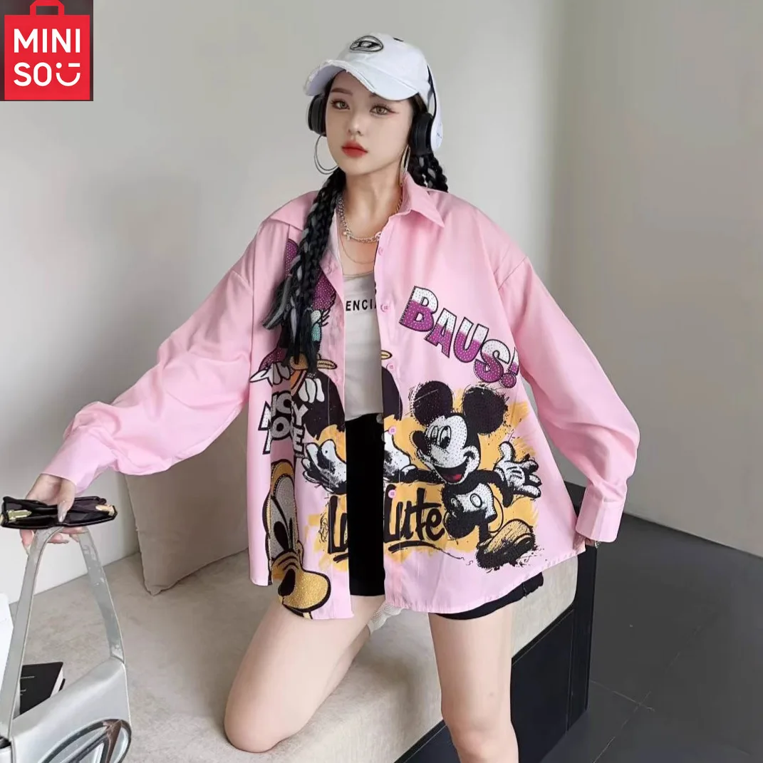

MINISO's new Korean version loose and slimming versatile casual shirt with a female design sense, niche long sleeved shirt top