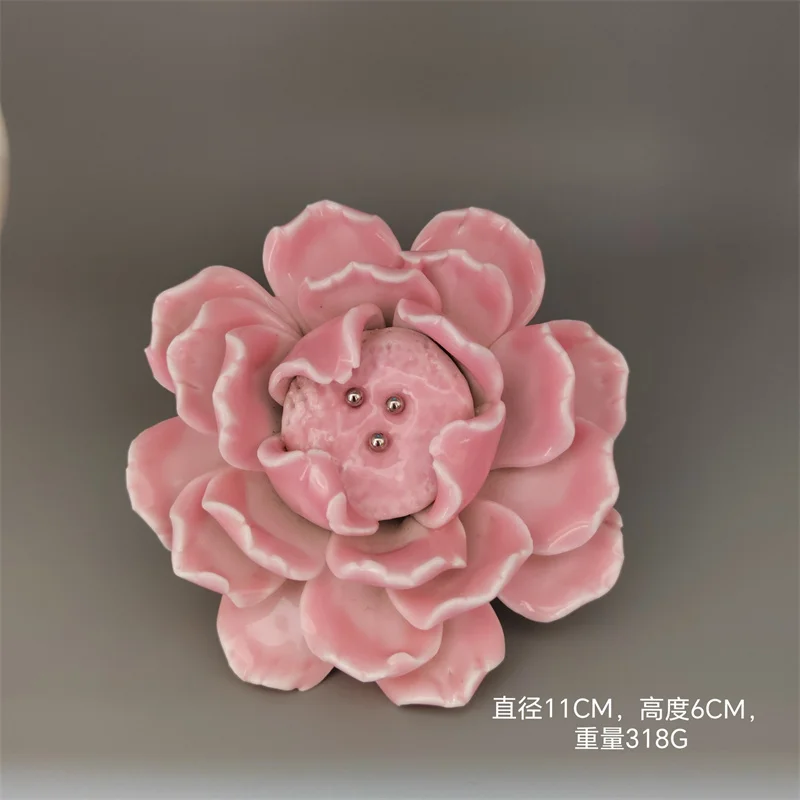 Large Pink Ceramic Furniture Pulls Drawer Knobs Handmade Flower Shape Wardrobe Cupbaord Handles Art Kitchen Shoe Closet Knob