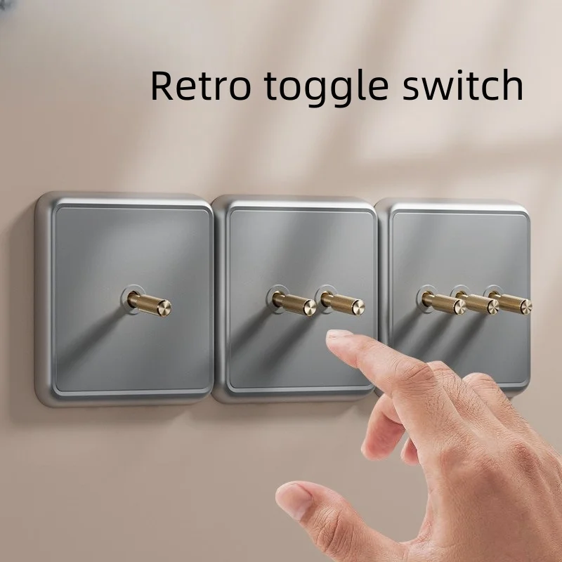 

Gray Retro Toggle Switch Socket Light Switch 86 Type 1 Gang 2 Control 5-Pin Socket Concealed Installation Air Conditioner