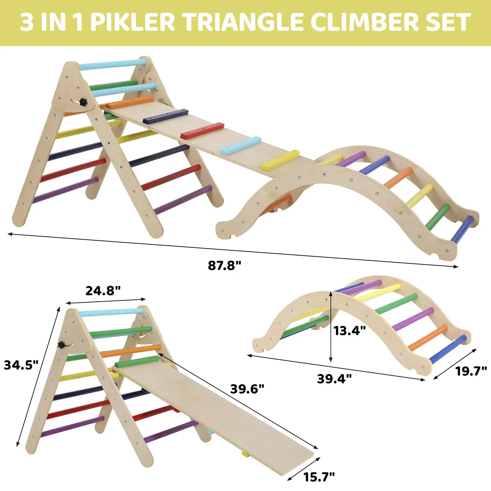 Wood Kids Climbing Triangle Toddlers Baby Climber Ladder Indoor Gym Playground