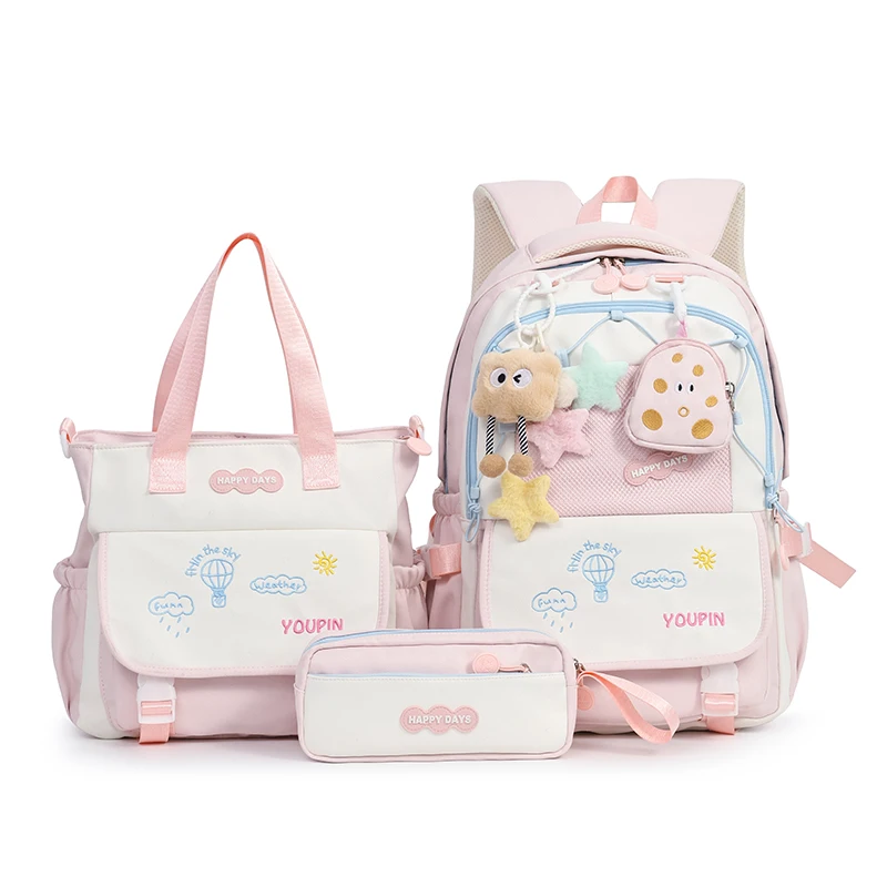 3PCS Kawaii Backpack with Adjustable Shoulder Strap Aesthetic Bookbag Aesthetic School Bag for Elementary Middle High School