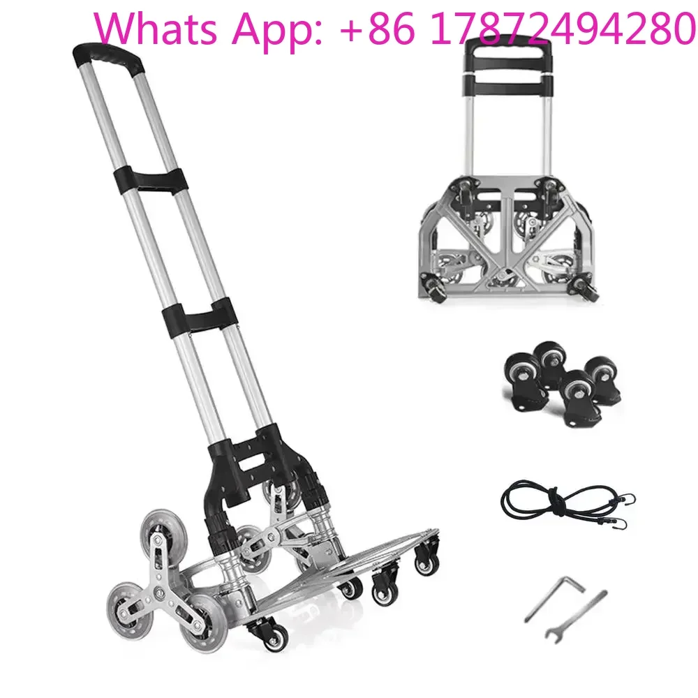 Mute Wheels Folding Shopping Dolly Aluminum Stair Climbing Cart 180lbs Capacity Grocery Hand Truck