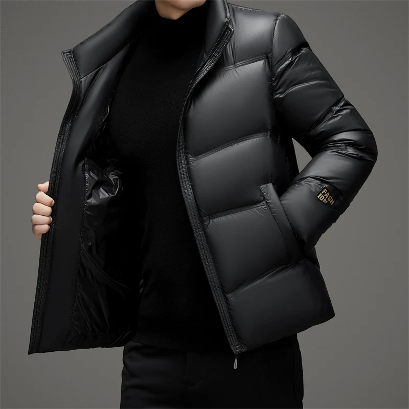 2024 Winter New Men\'s Bright Face Stand up Collar Down Jacket Thickened Anti Cold Warm Casual Coat with 90% Duck Down Content