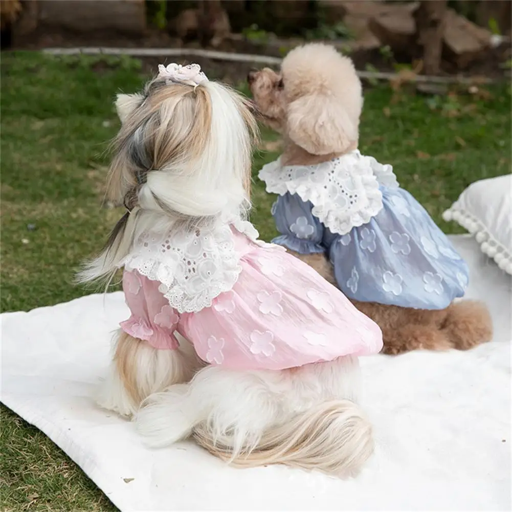 Dog Dresses Turn Down Collar Soft Chiffon Cat Puppy Dress Sweet Lace Lightweight Kitten Skirt Pet Clothes For Daily Wear