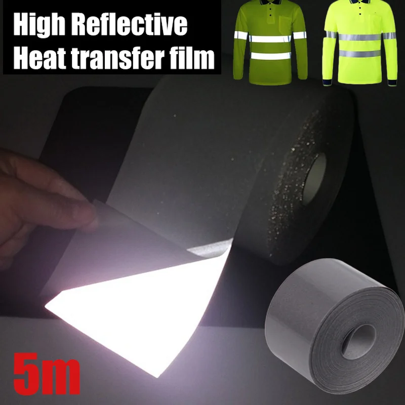 5m Reflective Heat Transfer Film Safety Reflector Sticker Bag Shoes Cloth Heat Decals Roadway Night Warning Strip 2/5cm/roll