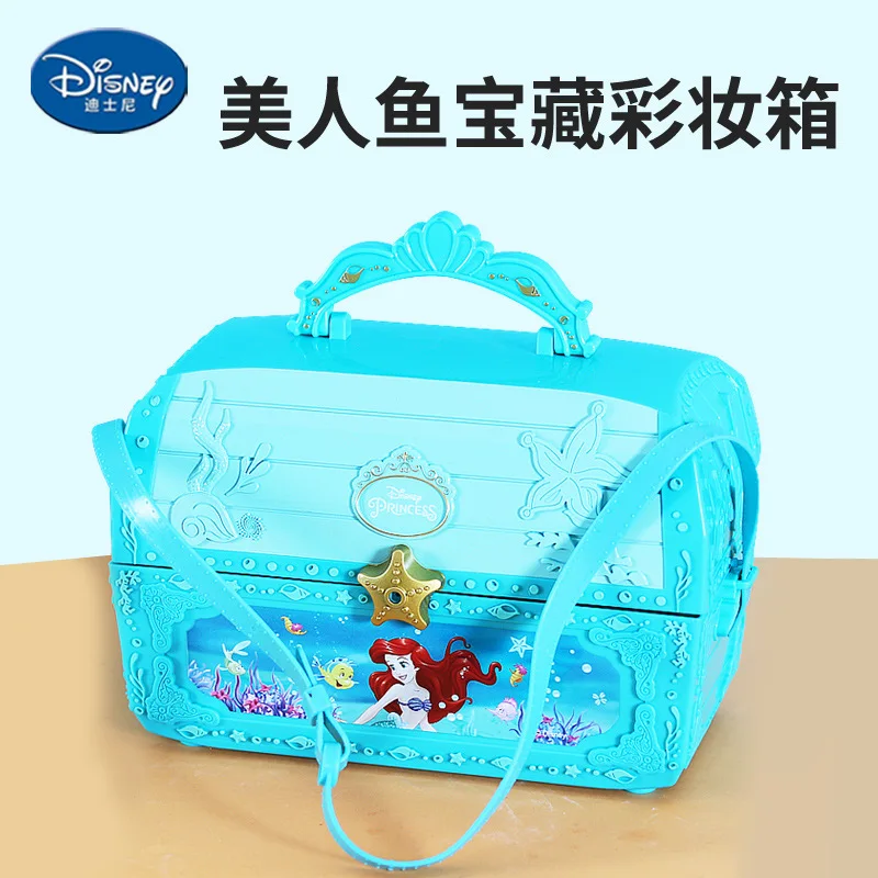 Disney-Juego de maquillaje de princesa sirena y elsa para niñas, caja de maquillaje de belleza pulida con caja original, regalo de Navidad para niños