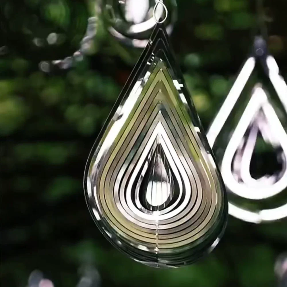 Illusion Drop Wind Spinner Flowing-Light Effect Stainless Steel Stabilizer Tail Wind Turns Catcher Pendant Garden Hanging Decor