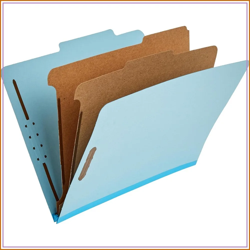 Classification Folder with Prongs, 2 Dividers, Embedded Fasteners, Letter Size, Light Blue, 10 Pack