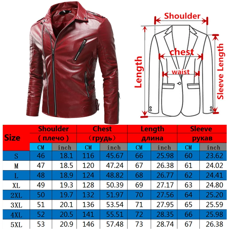 Men\'s Windproof PU Leather Biker Jacket, Casual Overcoat, Male Tops, Outerwear, Red, Brown, Blue, Black, S-4XL, 5XL, New, 2021