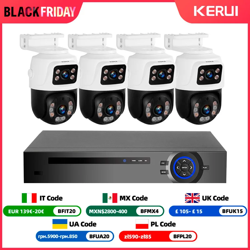 KERUI Waterproof 6MP HD POE Surveillance Camera System Dual Lens PTZ WIFI IP Home Security 4CH 8CH POE NVR Video H.265 CCTV Kit