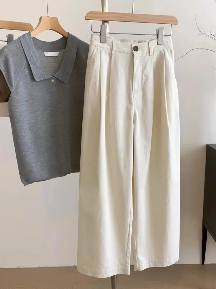 

Emily Clud Recommended Waed Cotton Wide Leg Pants Women Summer Workwear Casual Straight Cut Trousers for All Body pes