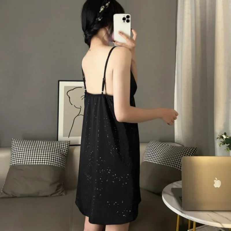 3XL 150 كجم حجم كبير الخامس الرقبة الحمالة ثوب النوم المرأة الصيف Homewear بلا أكمام فستان نوم صغير الملابس الداخلية اضافية كبيرة ملابس خاصة