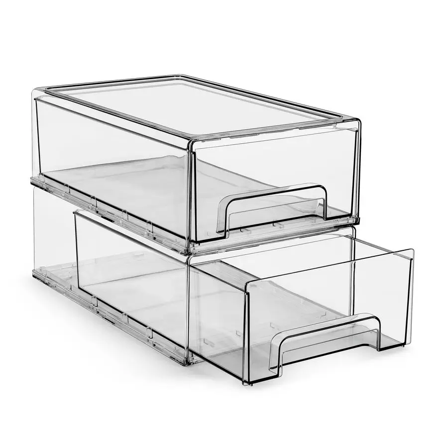 

Medium Clear Storage Drawers 2 Pack Stackable Organizer Drawers for Fridge, Pantry, Kitchen PullOut Storage Bins with Handles, S